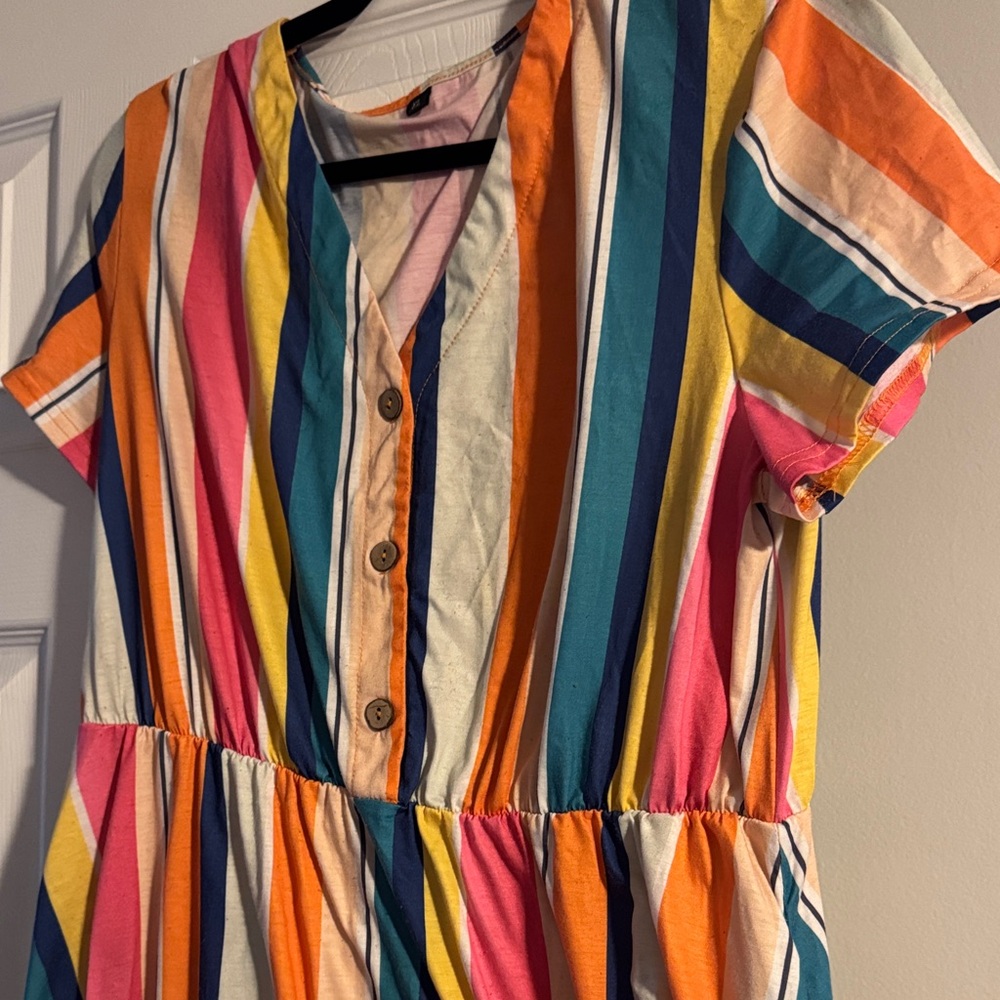 Colorful Striped Button-Down Dress - Picture 2 of 6